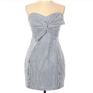 LUSH Pinstripe strapless dress with front tie
